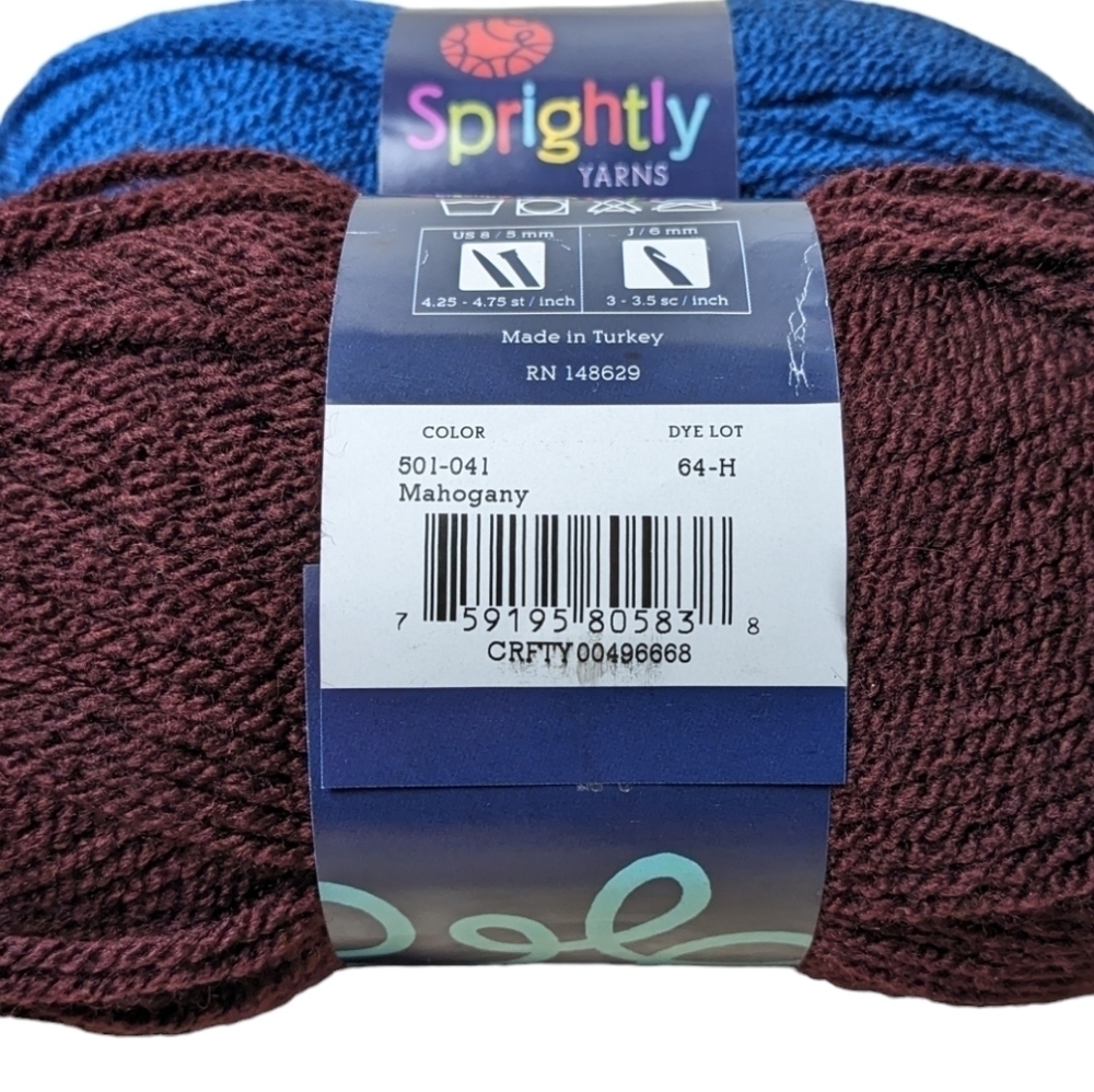 Sprightly Yarn 2pk Denim Blue Dark Mahogany Red Acrylic Worsted Crochet Knit Fun - Picture 3 of 5
